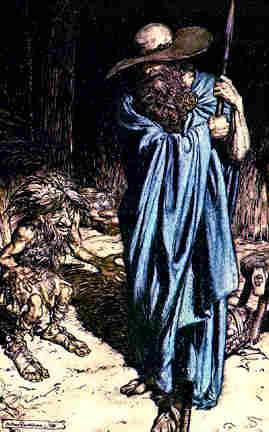 Wotan as the Wanderer at the Dwarf Regin's forge.